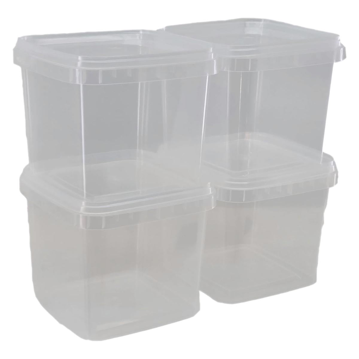1L Clear Square Tub and Lid - 4`s