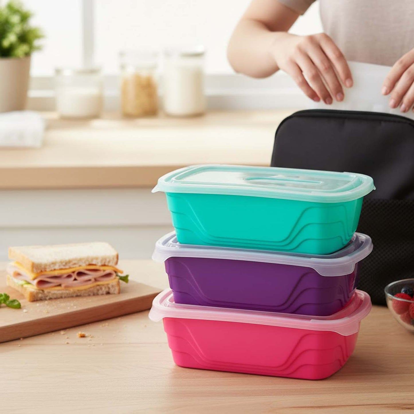 3 Pack 1.2L Snap It Lunch Box