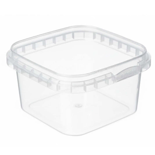 250g Clear Square Tubs and Lids - 10`s