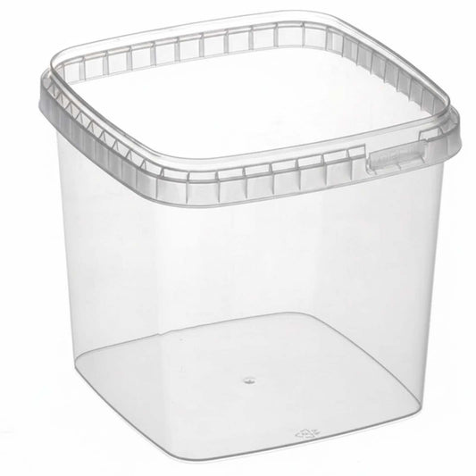 1L Clear Square Tub and Lid - 4`s