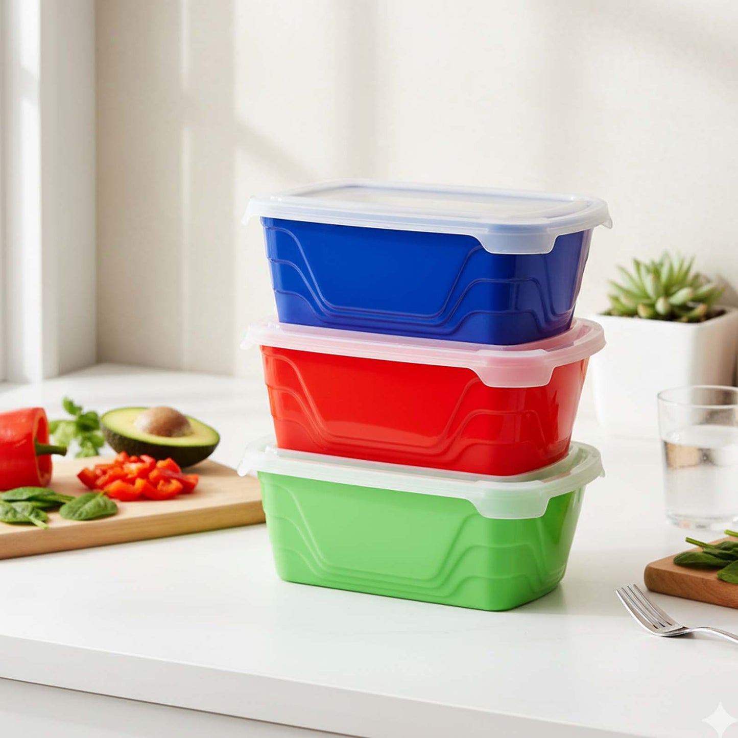 3 Pack 600ml Snap It Lunch Box Set
