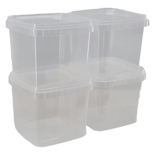 1L Clear Square Tub and Lid - 4`s