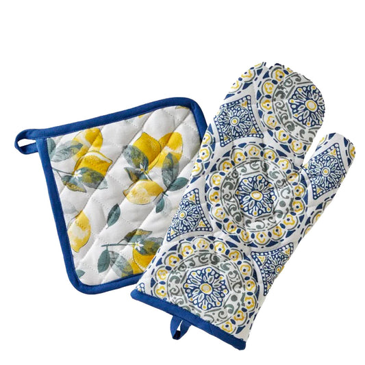 2 Piece Cotton Baking Glove and Pot Holder Set