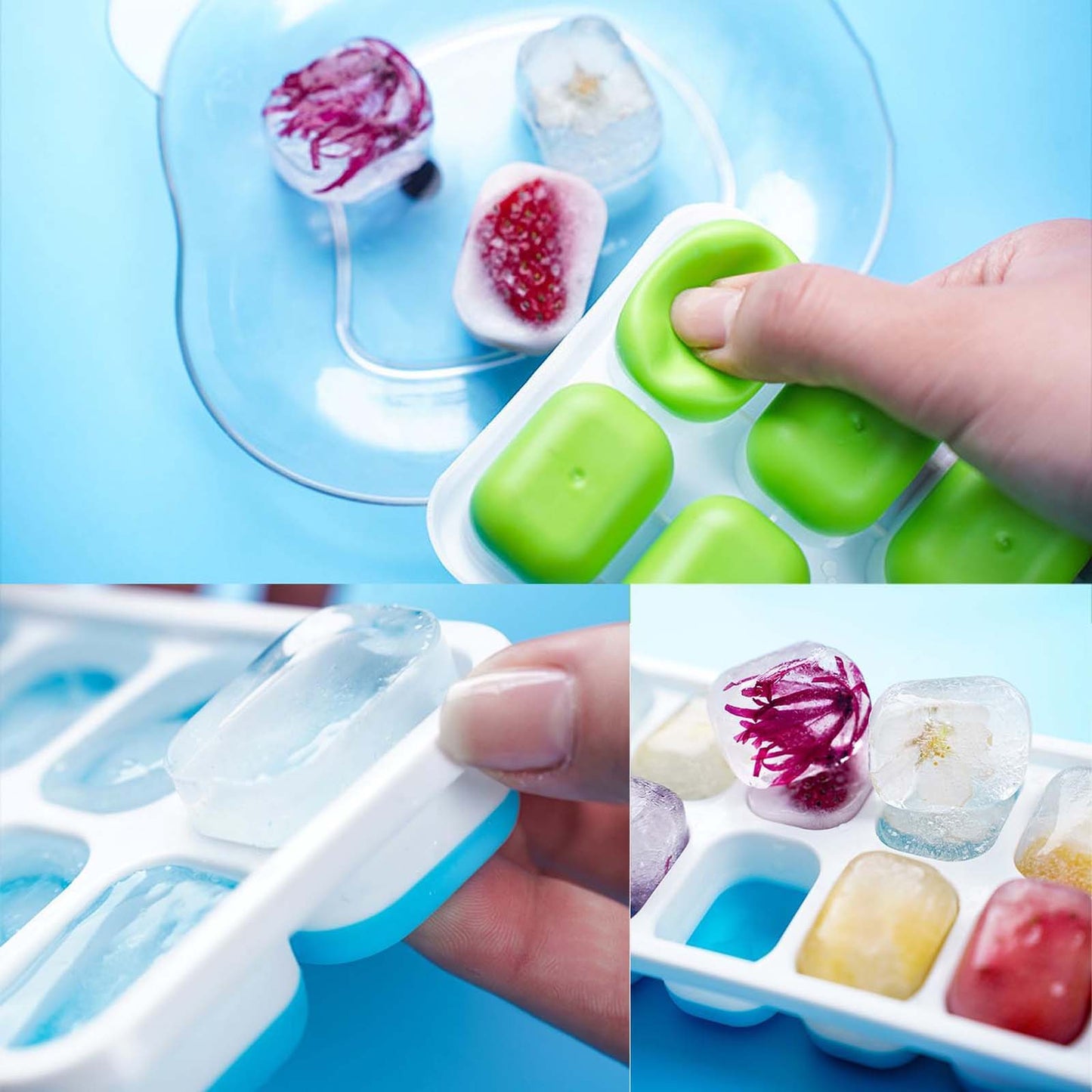 Rectangular Push Out Silicone Ice Cube Tray and Lid